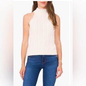 Halogen Turtleneck Cable Stitch Cotton Sweater Tank XS Ivory